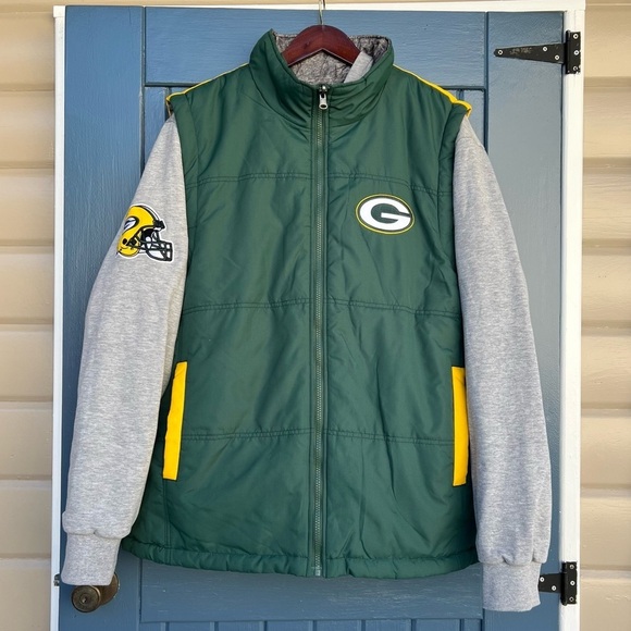 Green Bay Packers Reversible Jacket and Vest Set Men Size large - Picture 1 of 16